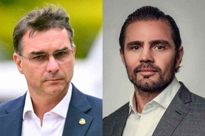 Pr&eacute;-candidato a presidente, Fl&aacute;vio Bolsonaro integra agenda de Daniel Vorcaro -  (crédito: Evaristo Sa / AFP e Reprodu&ccedil;&atilde;o)