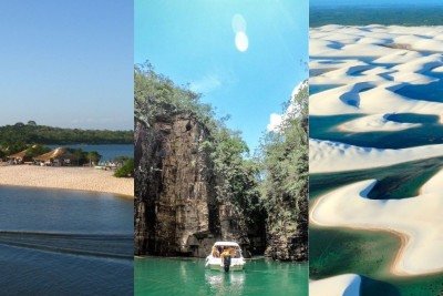 Belezas naturais como Len&ccedil;&oacute;is Maranhenses, Capit&oacute;lio e Alter do Ch&atilde;o atraem turistas que buscam destinos virais no Brasil. -  (crédito: Leandro Couri/EM / Tereza Gontijo/Divulgacao / Instagram/Reprodu&ccedil;&atilde;o)