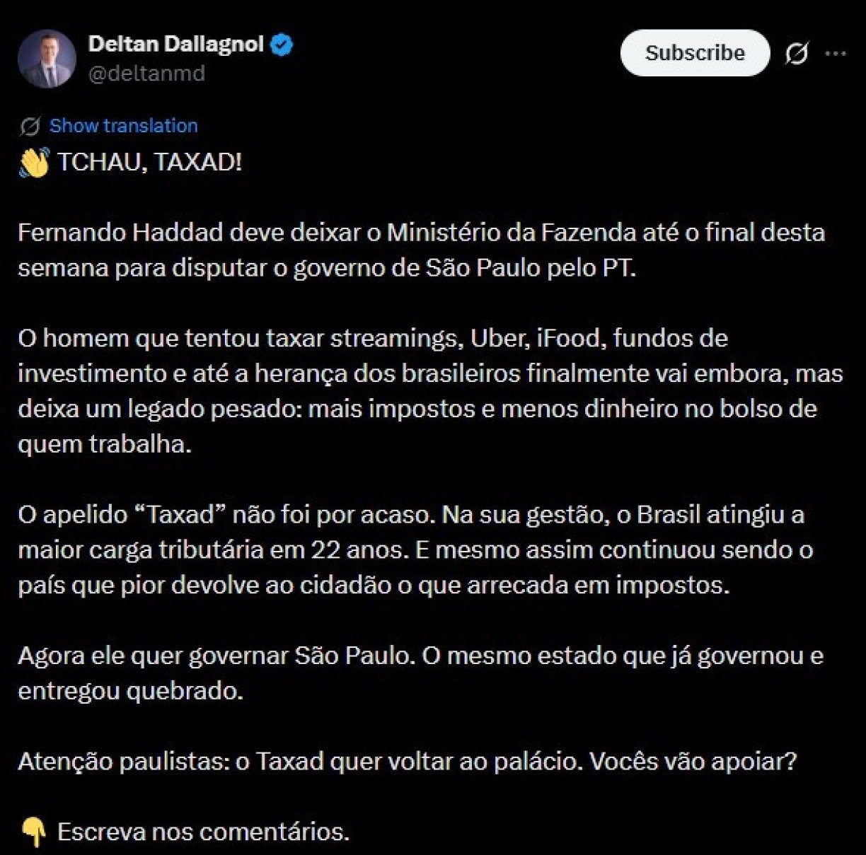 Post com gafe do ex-deputado federal Deltan Dallagnol