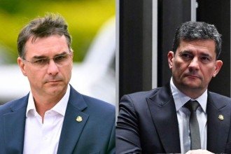 Flávio Bolsonaro e Sergio Moro -  (crédito: Evaristo Sa / AFP e Carlos Moura/Agência Senado)