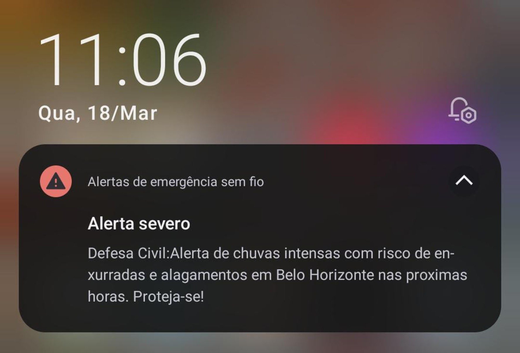 A mensagem chegou no celulares dos moradores de BH por volta das 11h