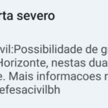 Todas as regiões de BH estão em alerta para granizo nesta quinta-feira  - Divulga&ccedil;&atilde;o Defesa Civil de BH 