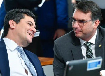 Sergio Moro e Flávio Bolsonaro estarão juntos nas eleições deste ano no Paraná -  (crédito: Foto: Geraldo Magela/Agência Senado)