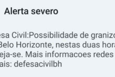 Alerta &eacute; v&aacute;lido para todas as regionais de Belo Horizonte, segundo a Defesa Civil de municipal -  (crédito: Divulga&ccedil;&atilde;o Defesa Civil de BH )