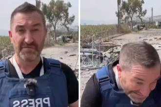 RepÃ³rter quase Ã© atingido por mÃ­ssil durante transmissÃ£o -  (crédito: ReproduÃ§Ã£o / RT )