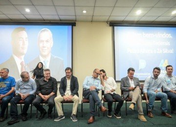 Evento de filiação dos deputados federais Pedro Aihara e Zé Silva e do deputado estadual Doorgal Andrada à Federação União-PP -  (crédito: Leandro Couri/EM/D.A. Press)