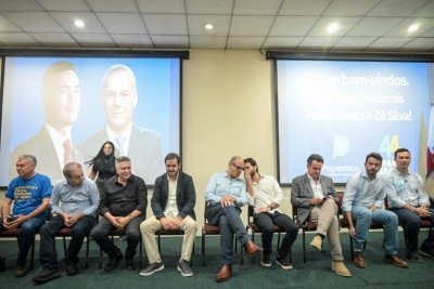 Evento de filiação dos deputados federais Pedro Aihara e Zé Silva e do deputado estadual Doorgal Andrada à Federação União-PP -  (crédito: Leandro Couri/EM/D.A. Press)