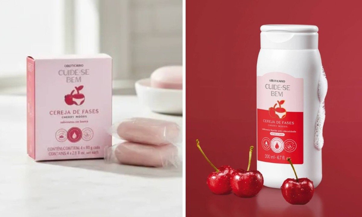 Sabonete em barra e sabonete l&iacute;quido Cuide-se Bem Cereja de Fases, de O Botic&aacute;rio