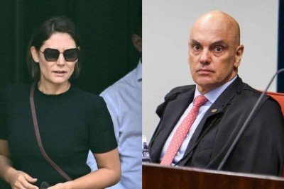 Michelle Bolsonaro e Alexandre de Moraes -  (crédito: Ton Molina/AFP e Sergio Lima / AFP)