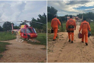 A aeronave pousou perto da casa do idoso em Riacho dos Machados -  (crédito: CBMMG)