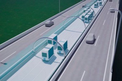 O governo do Japão anunciou a construção de uma rodovia exclusiva para cápsulas autônomas de transporte de mercadorias.  O intuito é combater a escassez de motoristas de caminhão. -  (crédito: Reprodução/youtube)