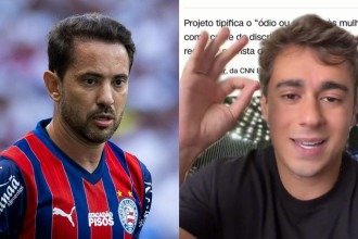 Everton Ribeiro, do Bahia, e o deputado federal Nikolas Ferreira -  (crédito: Rafael Rodrigues/EC Bahia e Reprodução/Redes sociais)