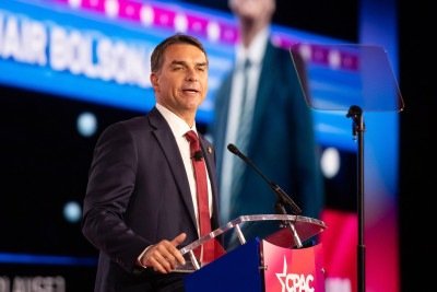 Flávio Bolsonaro nos EUA 
       -  (crédito: Leandro Lozada/AFP)