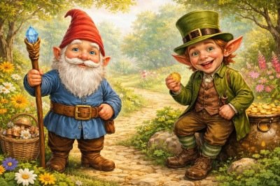 A confusão entre gnomos e duendes é bastante comum, já que ambos fazem parte do imaginário popular ligado à fantasia e ao folclore europeu -  (crédito: Imagem gerada por i.a )