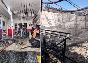 Prédio atingido por incêndio fica na esquina entre as ruas Inglaterra e Nicarágua no bairro Tibery -  (crédito: Divulgação/Corpo de Bombeiros)