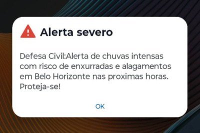 Defesa Civil de Belo Horizonte emitiu alerta via celular -  (crédito: Reprodu&ccedil;&atilde;o)