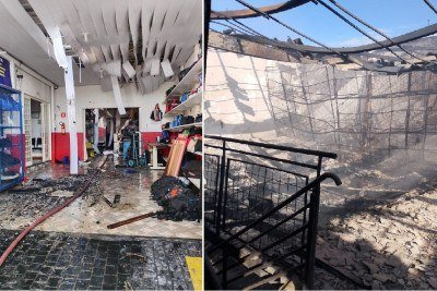 Prédio atingido por incêndio fica na esquina entre as ruas Inglaterra e Nicarágua no bairro Tibery -  (crédito: Divulgação/Corpo de Bombeiros)