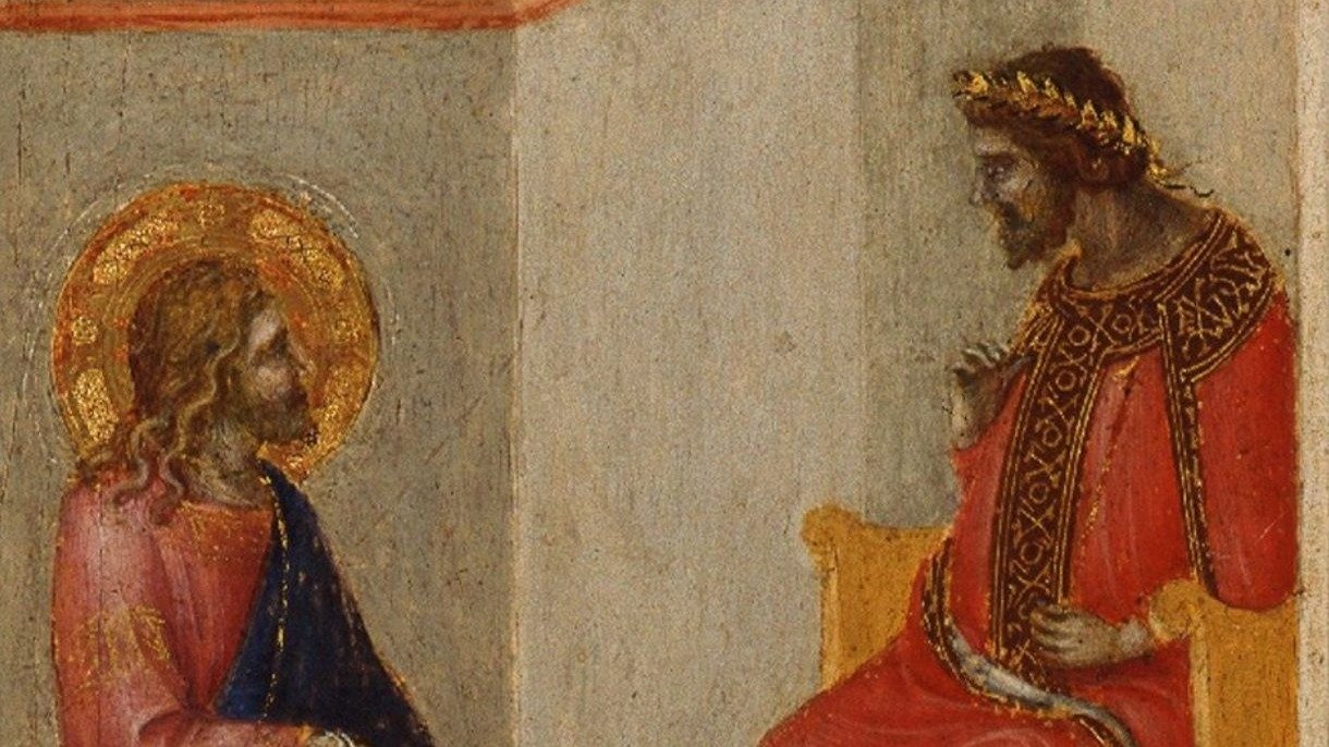 O julgamento de Jesus por P&ocirc;ncio Pilatos, um momento de encruzilhada para o governador romano diante de um aviso premonit&oacute;rio. -  (crédito:  Pinacoteca Vaticana &copy; Museus Vaticanos)