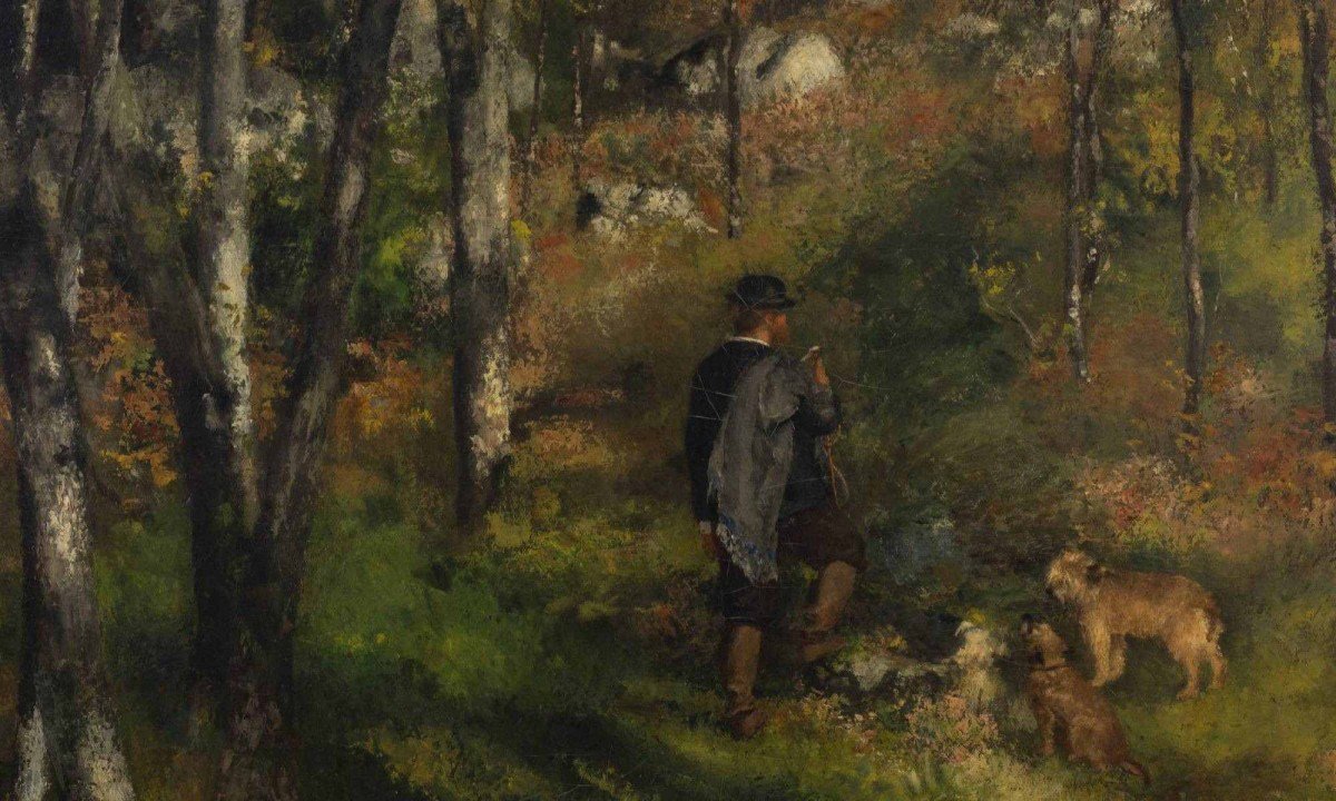 Pintura de Renoir traz homem andando com cachorros na Floresta de Fontainebleau, na Fran&ccedil;a