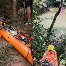 Sobrevivência milagrosa: mulher cai de 10 metros em cachoeira - CBMMG/Divulgação