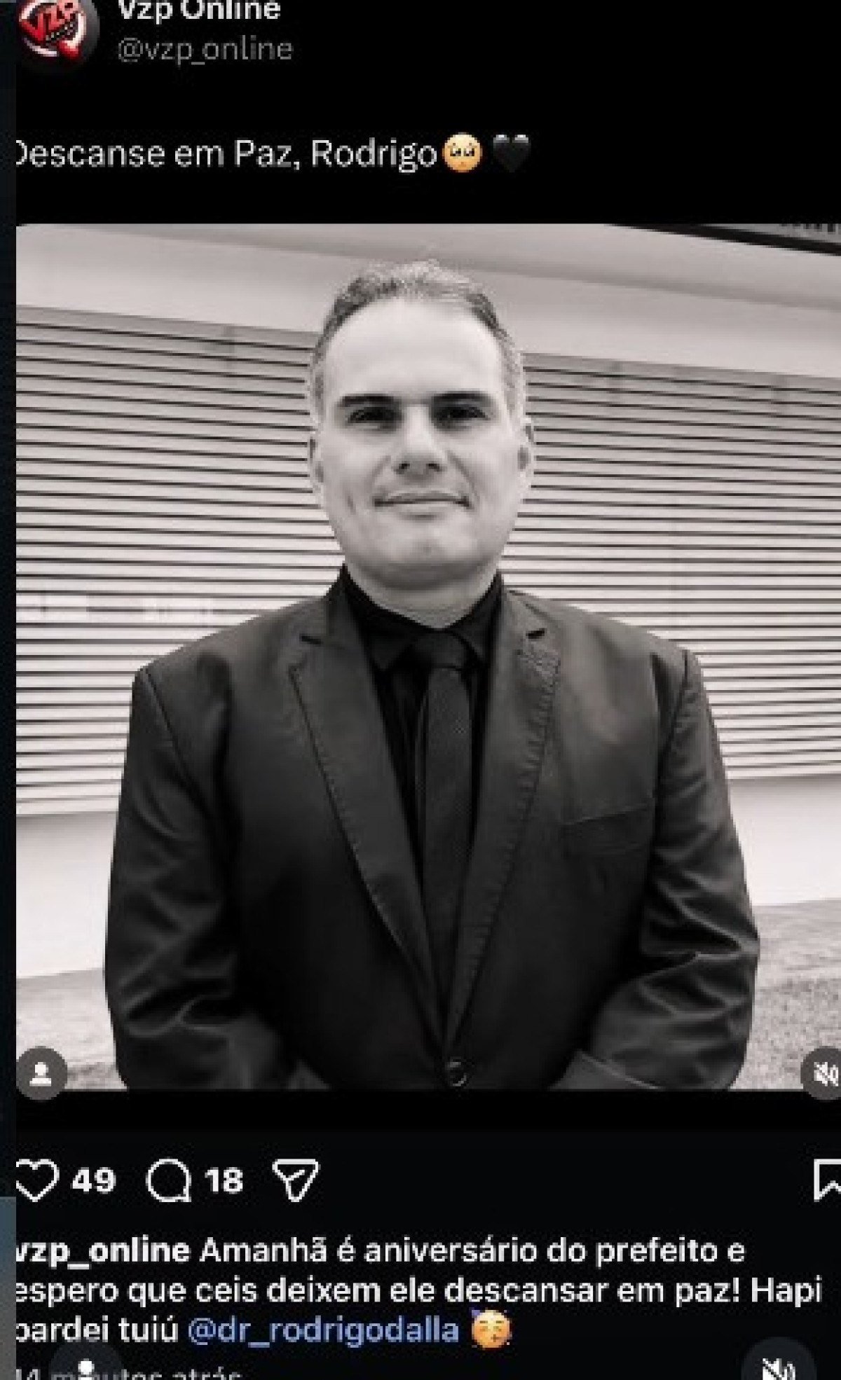 Publica&ccedil;&atilde;o mencionava anivers&aacute;rio do prefeito na legenda, mas passou batido por quem via a imagem rapidamente