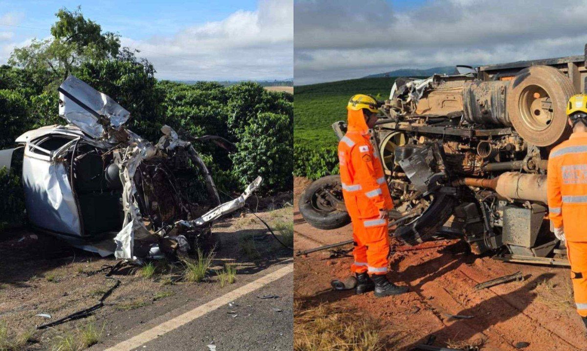 Acidente mobilizou bombeiros de Alfenas na manhã deste sábado (4/4) -  (crédito: Divulgação/Corpo de Bombeiros)