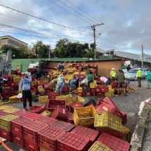 Caminhão de laranjas tomba e interdita via próxima à Av. Amazonas, em BH - Wellington Barbosa/EM/D.A.Press