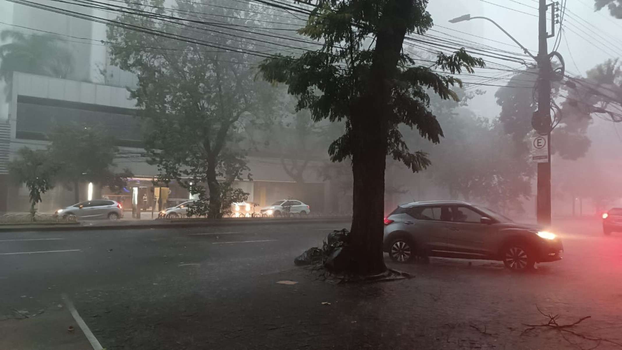 Chuva forte na Avenida Getúlio Vargas, no Bairro Funcionários, na Região Centro-Sul de BH, na tarde desta quarta-feira (8/4)