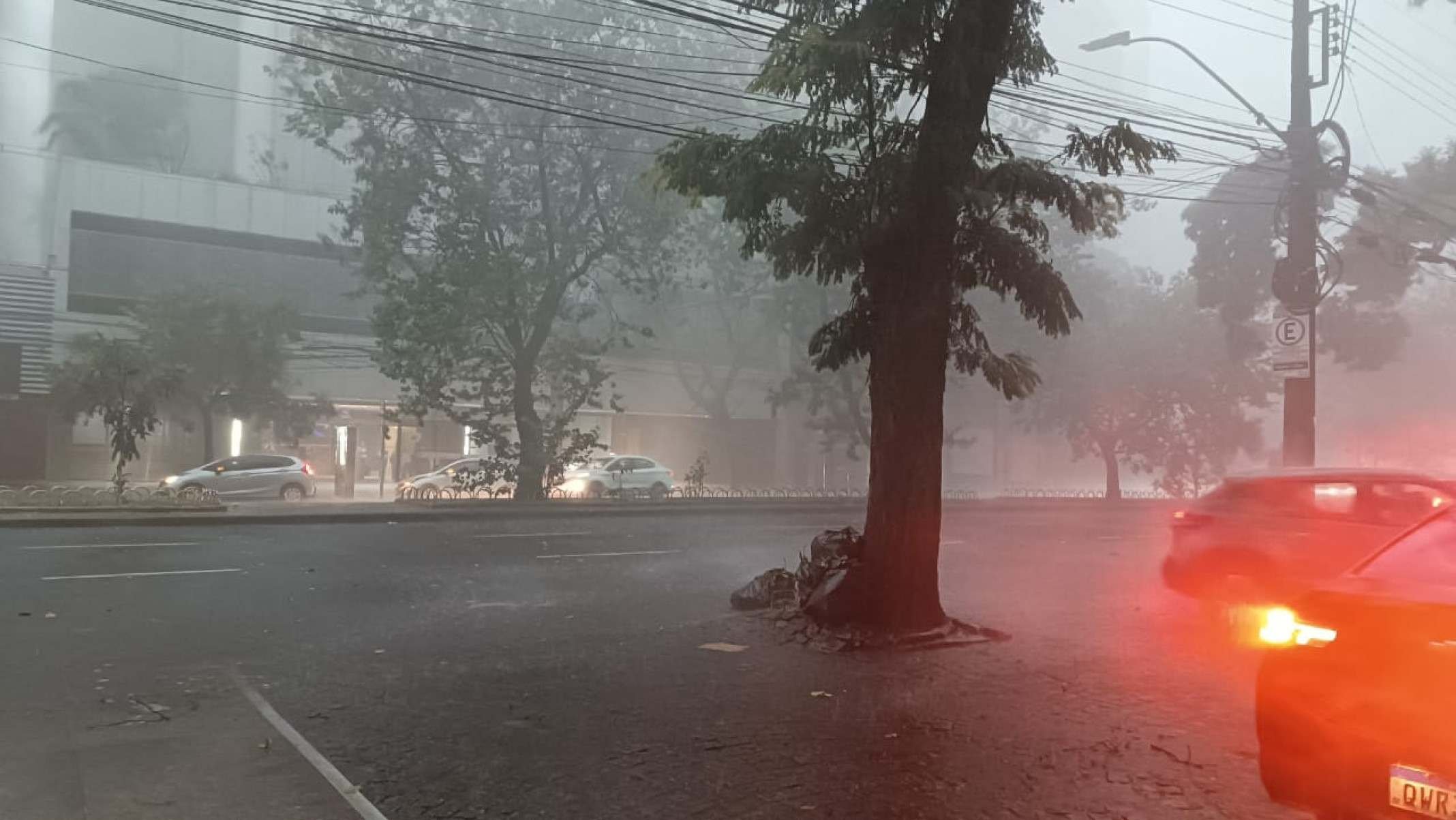 Chuva forte na Avenida Getúlio Vargas, no Bairro Funcionários, na Região Centro-Sul de BH, na tarde desta quarta-feira (8/4)
