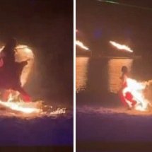 Pânico no palco: mecanismo de fogo falha e incendeia roupa de dançarina - Reprodução / redes