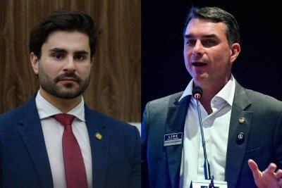 Pedro Rousseff e Flávio Bolsonaro -  (crédito: Túlio Santos/EM/D.A. Press e Daniel RAMALHO / AFP)