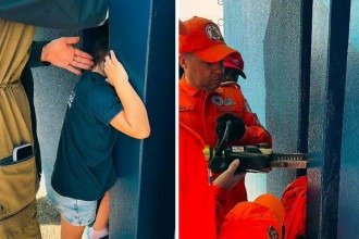 Bombeiros resgataram criança de quatro anos que acabou presa em brincadeira -  (crédito: Corpo de Bombeiros do Mato Grosso)