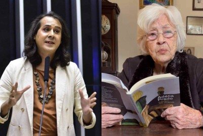 Duda Salabert anunciou emenda para construção de estátua de Adélia Prado em Divinópolis
 -  (crédito: Zeca Ribeiro/Câmara dos Deputados e Redes sociais/Reprodução)