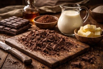 Ganache é uma mistura tradicional da confeitaria preparada com chocolate e creme de leite. A combinação gera um creme denso e saboroso, muito utilizado para rechear bolos, cobrir sobremesas ou compor diferentes tipos de doces. -  (crédito:  imagem gerada por i.a )