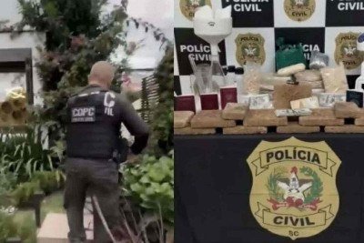 Polícia apreendeu drogas em laboratório dentro de mansão em Jurerê Internacional -  (crédito: Polícia Civil/Divulgação)