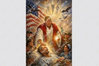 O presidente dos EUA, Donald Trump, publicou uma ilustração em que aparece vestido com roupas que remetem a Jesus -  (crédito: Donald J. Trump/Truth Social)