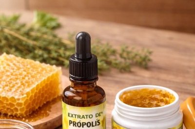 O própolis é muito conhecido por aliviar a dor de garganta, mas seus benefícios vão muito além disso. Isso ocorre devido às suas propriedades antimicrobianas, antivirais, antifúngicas e anti-inflamatórias, que ajudam a combater infecções e fortalecem o sistema imunológico. Trata-se de uma substância natural produzida pelas abelhas a partir da seiva das árvores, combinada com outros compostos, que origina uma resina marrom e pegajosa. Essa substância serve para vedar, proteger e higienizar a colm -  (crédito: Imagem gerada por I.A)