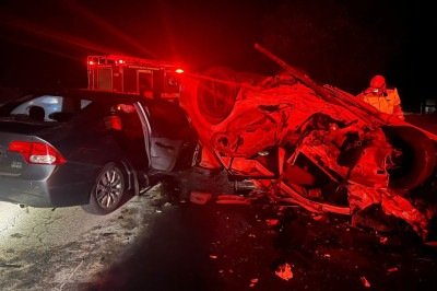 O condutor do Corolla morreu na hora, assim como um cachorro que estava no veículo -  (crédito: Corpo de Bombeiros/Reprodução)