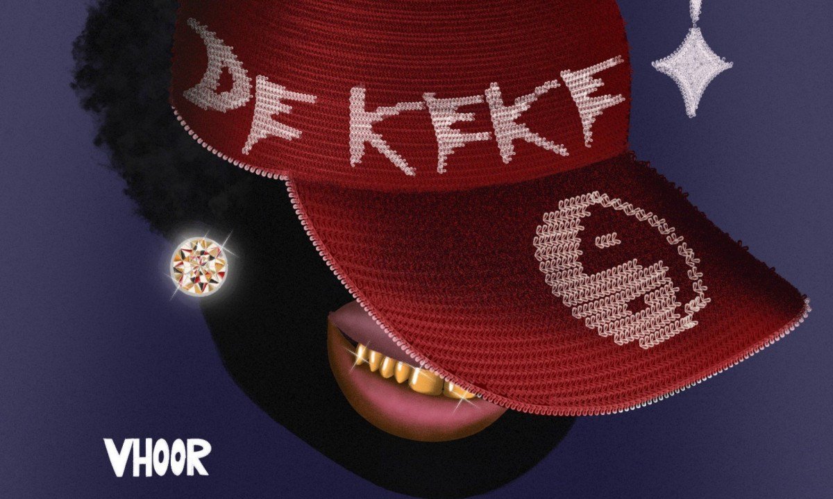 Capa de disco de Vhoor tem macaco usando bon&eacute; vermelho com as palavras De keke
