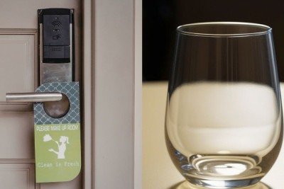 Alarme improvisado: o truque do copo na ma&ccedil;aneta do quarto de hotel oferece uma camada extra de seguran&ccedil;a ao viajante. -  (crédito: Georgescu Adrian's Images / Alemedia.id)