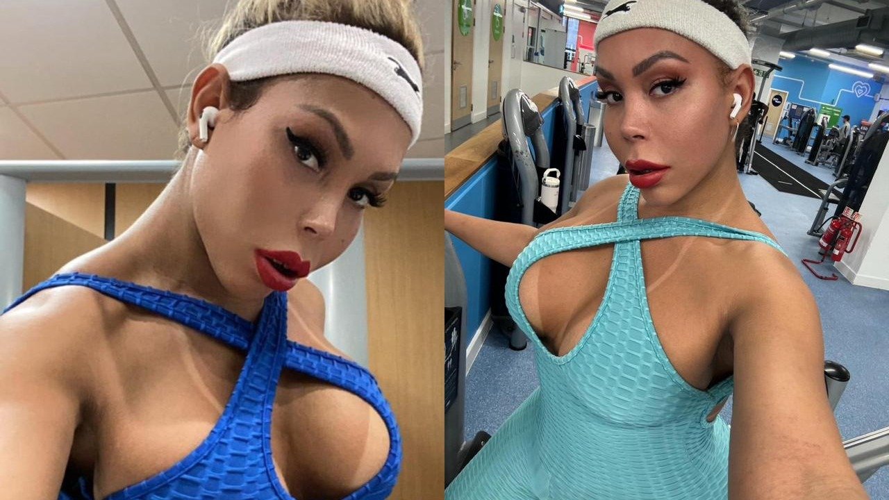 Suellen Carey em academia, local onde sua ficha de treino estava como masculina, levando-a a questionar padr&otilde;es para mulheres trans. -  (crédito: Redes sociais)