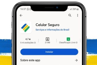 A tela de instala&ccedil;&atilde;o do aplicativo Celular Seguro ilustra a ferramenta do governo para bloquear celulares e apps de bancos em caso de roubo. -  (crédito: Divulga&ccedil;&atilde;o Governo Federal)