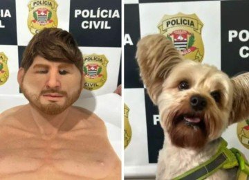 Polícia recuperou máscara realista e devolveu cachorro para a dona -  (crédito: Polícia Civil de SP/Divulgação)