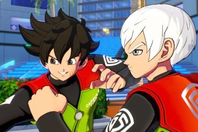 Cutscene de Dragon Ball Xenoverse 3: Novos protagonistas observam a metrópole da Era 1000. Arte de Akira Toriyama em animação futurista para o novo game. -  (crédito: Bandai Namco/Divulgação)