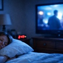 Dormir com a TV ligada faz mal? Saiba o que acontece com o corpo - imagem gerada por i.a 
