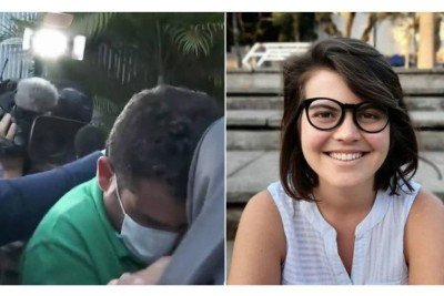 José Maria da Costa Júnior quando se apresentou à polícia por atropelar e matar a cicloativista Marina Kohler Harkot, na avenida Paulo 6º, em São Paulo -  (crédito: Reprodução/TV Globo)