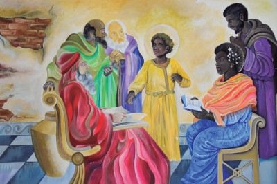 A obra se destaca por sua proposta inovadora: reinterpretar cenas bíblicas a partir da realidade de mulheres negras -  (crédito: Reprodução/Padre Mauro)