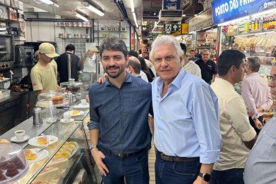 Ao lado do presidente estadual do partido, Caiado aposta em voto independente e rejeita peso de alianças estaduais -  (crédito: Edésio Ferreira/EM/D.A.Press)