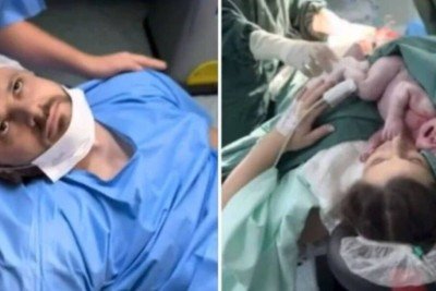 Perdeu o chão (literalmente)! Pai desmaia no parto da filha e vira sensação na internet -  (crédito: Tupi)