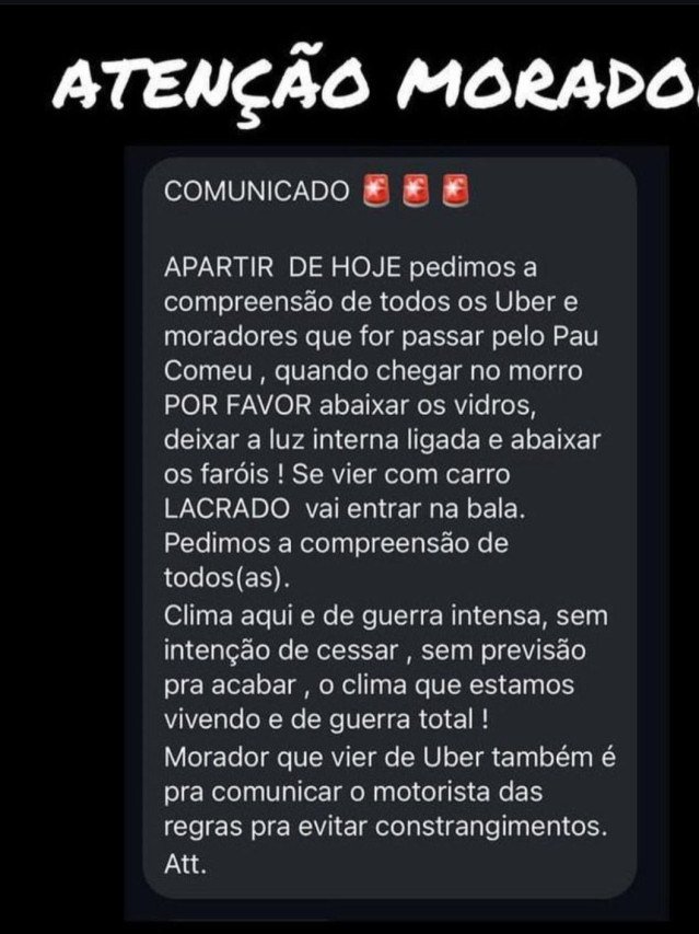 mensagem enviada para intimidar moradores e desgastar opera&ccedil;&otilde;es da PMMG no Aglomerado da Serra